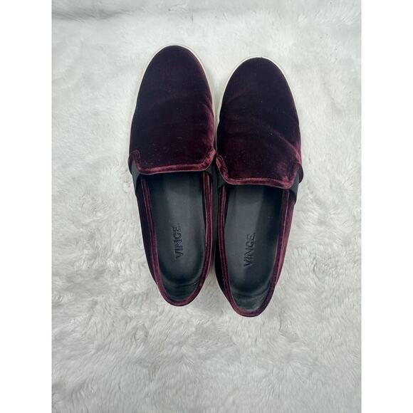 Vince Size 7.5 Sneakers Corbin Slip On Shoes Burgundy Velvet Comfort - Picture 7 of 11